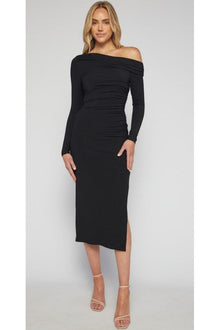  Lara Ruched Midi Dress - Black