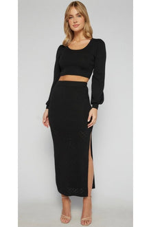  ﻿Textured Knit  Skirt - Black