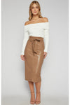 Paperbag Leather Skirt - Beige