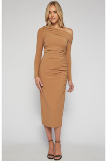  Lara Ruched Midi Dress - Camel