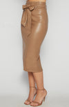 Paperbag Leather Skirt - Beige