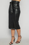 Paperbag Leather Skirt -Black