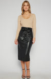 Paperbag Leather Skirt -Black